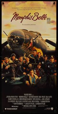 9j816 MEMPHIS BELLE Aust daybill '90 Matt Modine, Sean Astin, cool cast portrait by WWII B-17!