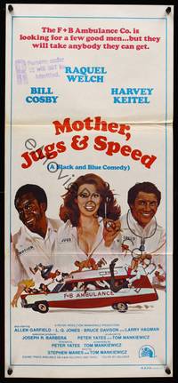 9j826 MOTHER, JUGS & SPEED Aust daybill '76 art of sexy Raquel Welch, Bill Cosby & Harvey Keitel!
