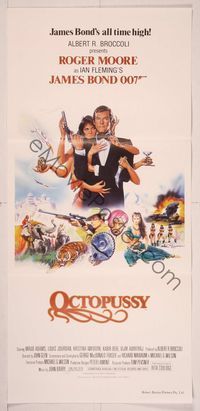 9j837 OCTOPUSSY Aust daybill '83 art of Maud Adams & Roger Moore as James Bond by Daniel Gouzee!