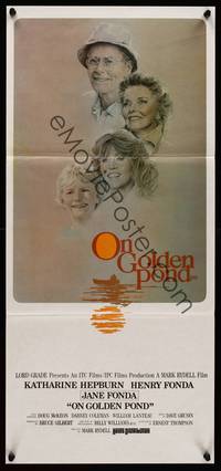 9j840 ON GOLDEN POND Aust daybill '81 art of Hepburn, Henry Fonda, and Jane Fonda by C.D. de Mar!