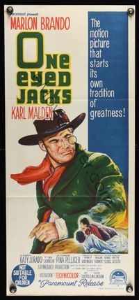 9j842 ONE EYED JACKS Aust daybill '61 great artwork of star & director Marlon Brando!