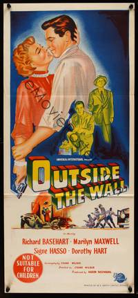 9j846 OUTSIDE THE WALL Aust daybill '50 art of Richard Basehart, Marilyn Maxwell!