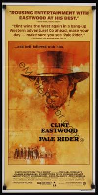 9j848 PALE RIDER Aust daybill '85 great artwork of cowboy Clint Eastwood by C. Michael Dudash!