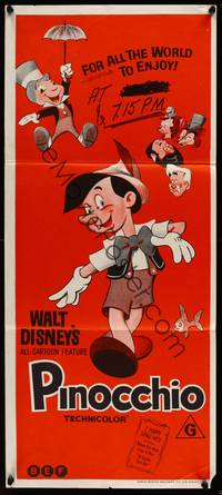 9j852 PINOCCHIO Aust daybill R70s Disney classic cartoon about a wooden boy who wants to be real!