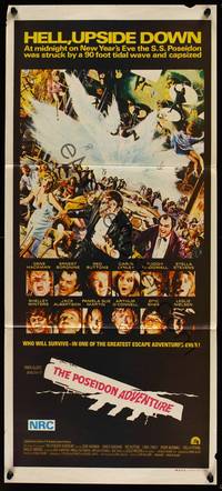 9j854 POSEIDON ADVENTURE Aust daybill '72 Gene Hackman & Stella Stevens escaping by Mort Kunstler!