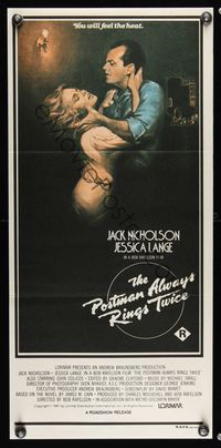 9j855 POSTMAN ALWAYS RINGS TWICE Aust daybill '81 art of Jack Nicholson & Jessica Lange by Casaro!