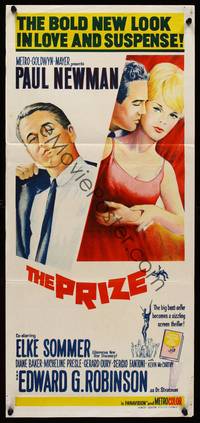 9j857 PRIZE Aust daybill '63 different art of Paul Newman in suit and tie & sexy Elke Sommer!