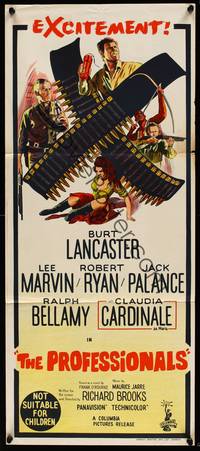 9j858 PROFESSIONALS Aust daybill '66 art of Burt Lancaster, Lee Marvin & sexy Claudia Cardinale!