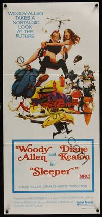 9j906 SLEEPER Aust daybill '74 Woody Allen, Diane Keaton, wacky sci-fi comedy art by McGinnis!