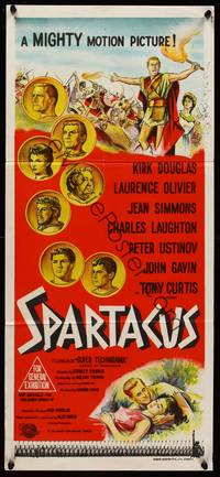9j915 SPARTACUS Aust daybill '61 classic Stanley Kubrick & Kirk Douglas epic, cool gladiator art!