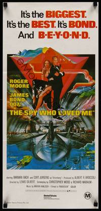 9j919 SPY WHO LOVED ME Aust daybill R80s Roger Moore as James Bond, Bob Peak art!