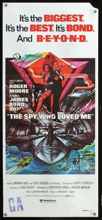 9j918 SPY WHO LOVED ME Aust daybill '77 art of Roger Moore as James Bond by Bob Peak!