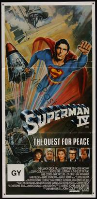 9j936 SUPERMAN IV Aust daybill '87 great art of super hero Christopher Reeve by Daniel Gouzee!