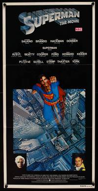 9j935 SUPERMAN Aust daybill '78 comic book hero Christopher Reeve, Gene Hackman, Marlon Brando!