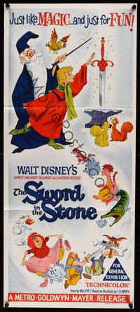 9j942 SWORD IN THE STONE Aust daybill '64 Disney's cartoon story of young King Arthur & Merlin!