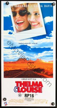 9j947 THELMA & LOUISE Aust daybill '91 Susan Sarandon, Geena Davis, Ridley Scott feminist classic!