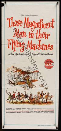 9j949 THOSE MAGNIFICENT MEN IN THEIR FLYING MACHINES Aust daybill '65 wacky art of early airplane!