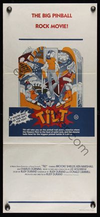 9j951 TILT Aust daybill '78 Brooke Shields, cool pinball machine artwork!