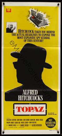 9j953 TOPAZ Aust daybill '69 Alfred Hitchcock, John Forsythe, most explosive spy scandal!