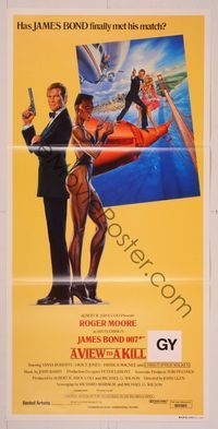 9j967 VIEW TO A KILL Aust daybill '85 art of Roger Moore as James Bond 007 by Daniel Gouzee!