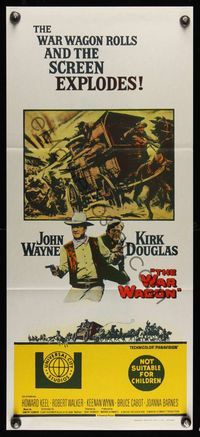 9j972 WAR WAGON Aust daybill '67 cowboys John Wayne & Kirk Douglas, western armored stagecoach art