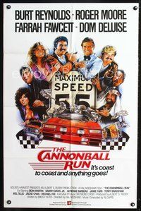 9j514 CANNONBALL RUN Aust 1sh '81 Burt Reynolds, Farrah Fawcett, Drew Struzan car racing art!