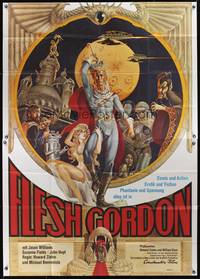 9j002 FLESH GORDON German 2p '75 sexy sci-fi spoof, wacky erotic super hero art by George Barr!