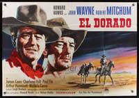 9j055 EL DORADO German 33x47 '66 Peltzer art of John Wayne & Robert Mitchum, Howard Hawks!