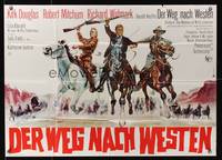 9j107 WAY WEST German 33x47 R71 art of Kirk Douglas, Robert Mitchum & Richard Widmark!