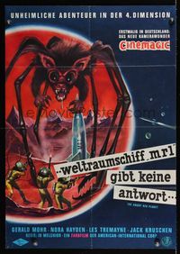 9j132 ANGRY RED PLANET German '60 great artwork of gigantic drooling bat-rat-spider creature!