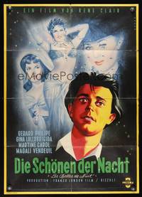 9j146 BEAUTIES OF THE NIGHT German '52 Rene Clair, art of Gerard Philipe & sexy Gina Lollobrigida!