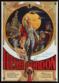 9j252 FLESH GORDON German '75 sexy sci-fi spoof, wacky erotic super hero art by George Barr!