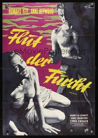 9j253 FLOODS OF FEAR German '59 Goetze art of barechested Howard Keel & Anne Heywood!