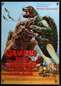 9j271 GAMERA VS MONSTER X German '72 Gamera tai Daimaju Jaiga, cool battle artwork!