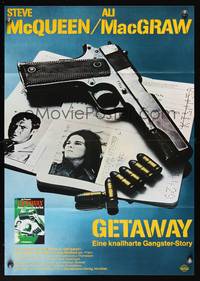 9j277 GETAWAY German '72 Steve McQueen, Ali McGraw, Sam Peckinpah, cool gun & passports image!