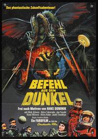 9j284 GODZILLA VS. MONSTER ZERO German '67 Toho, cool art of Ghidorah & Godzilla, outer space!