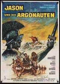 9j316 JASON & THE ARGONAUTS signed German '63 by Ray Harryhausen, cool art of colossus by Goetze!