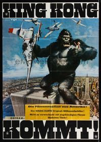 9j323 KING KONG teaser German '76 John Berkey art of BIG Ape on the Twin Towers!
