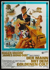 9j346 MAN WITH THE GOLDEN GUN German '74 art of Roger Moore as James Bond by Robert McGinnis!