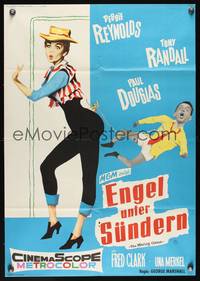 9j351 MATING GAME German '59 wacky art of Debbie Reynolds & Tony Randall!