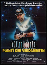 9j375 OUTLAND German '81 cool image of Sean Connery firing shotgun!