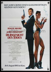 9j459 VIEW TO A KILL advance German '85 art of Moore as Bond 007 & sexy Grace Jones by Gouzee!