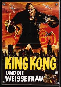 9j013 KING KONG German 19x27 R60s Fay Wray, Robert Armstrong, cool art of giant ape!