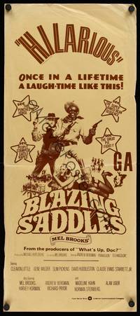 9j630 BLAZING SADDLES New Zealand daybill '74 classic Mel Brooks western, Cleavon Little & Wilder!