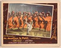 9k155 AMERICAN IN PARIS LC #7 '51 close up of Gene Kelly dancing on floor by high-kicking dancers!