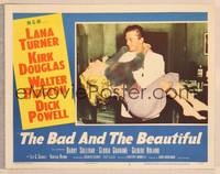 9k166 BAD & THE BEAUTIFUL LC #8 '53 great c/u of Kirk Douglas carrying sexy Lana Turner!