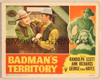 9k167 BADMAN'S TERRITORY LC '46 Randolph Scott grabbing old guy with both hands!