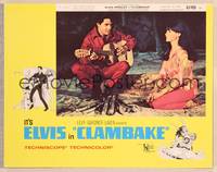 9k195 CLAMBAKE LC #7 '67 close up of Elvis Presley singing to sexy girl by campfire!