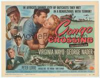 9k022 CONGO CROSSING TC '56 art of Peter Lorre pointing gun at Virginia Mayo & George Nader!