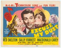 9k036 EXCUSE MY DUST signed TC '51 by Macdonald Carey, art of Red Skelton kissed by pretty girls!